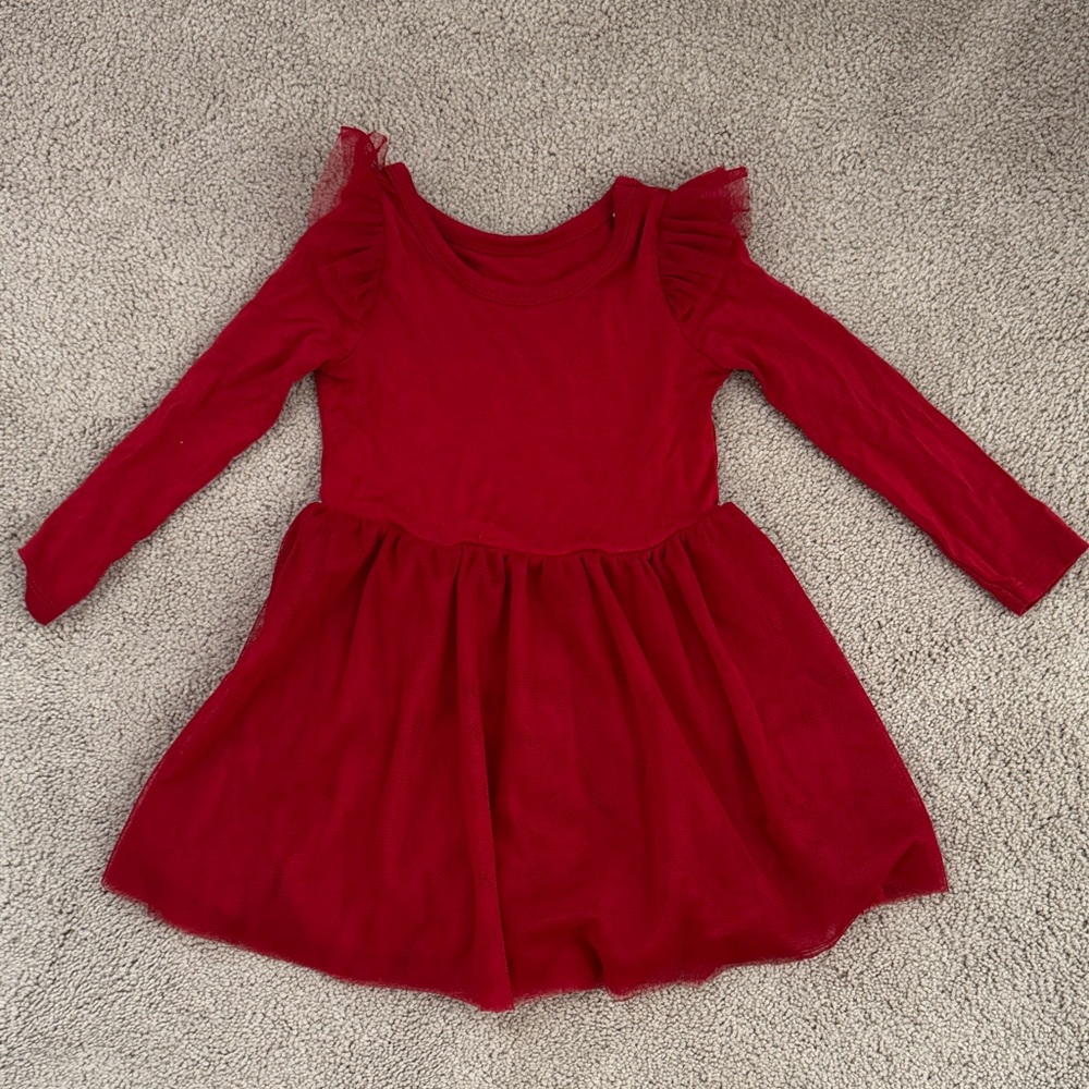 Little Sleepies Red Tulle Long Sleeve Kids Dress